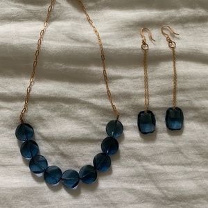Matching blue beaded necklace and earrings